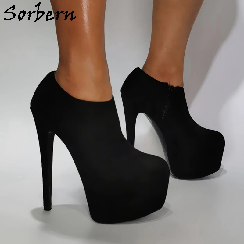 

Sorbern Black Faux Suede Women Pump Shoes Platform High Heels Side Zipper Ol Shoes Black Heel Women Basic Pump Custom