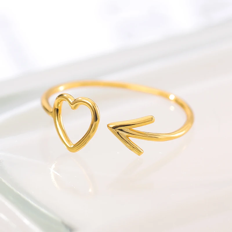 Korean Fashion Cupid Heart Arrow Adjustable Rings For Women Trend Gold Color Hollow Love Tail Rings Wedding Bridesmaid Gifts