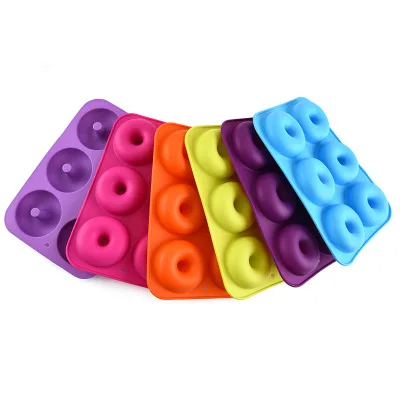 6-Cavity Donut Mold DIY Cake Mould Kitchen Tool Chocolate Biscuit Cake Mold Non-Stick Candy 3D Mold Silicone Donut Baking Pan