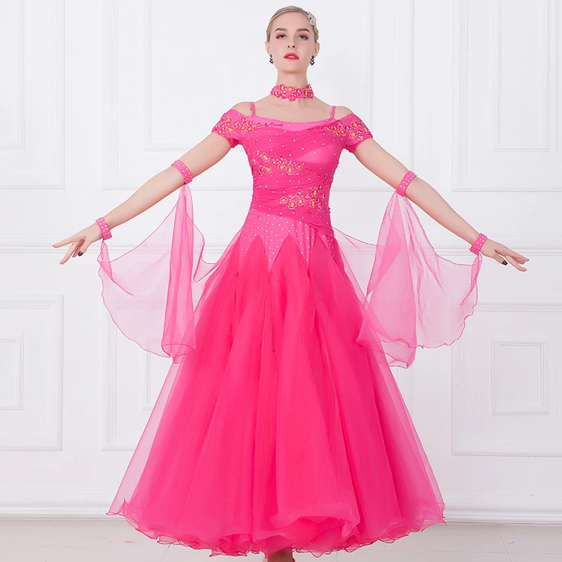 

Ballroom Dance Costumes Short Sleeve Embroidered Modern Dance Dresses Waltz Performance Stage Clothes Tango Dancewear DQL3341