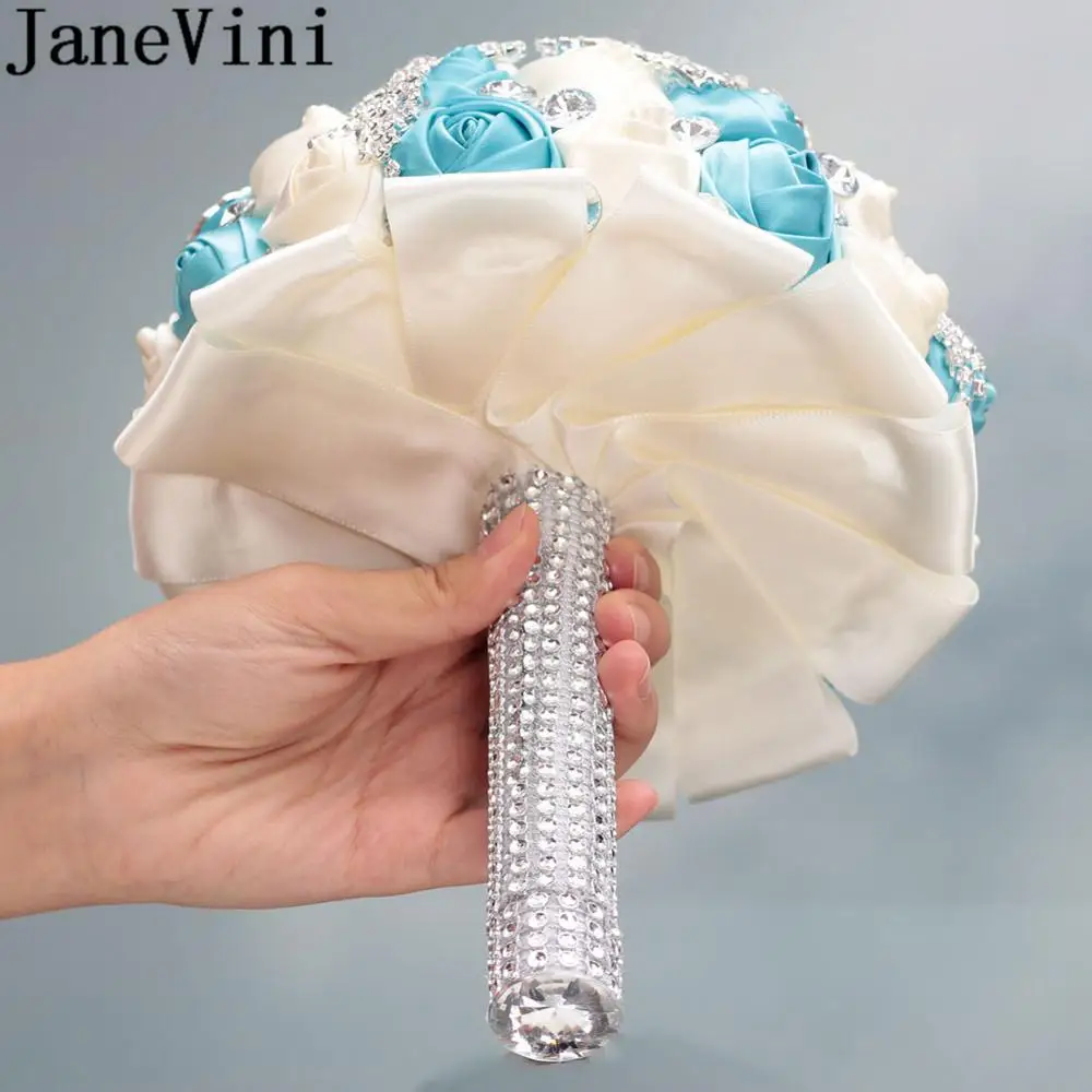 Buquê de noivas em estilo ocidental janevini, buquê de flores com strass e prata brilhante, buquê de casamento vermelho e branco personalizado, buquê de cetim