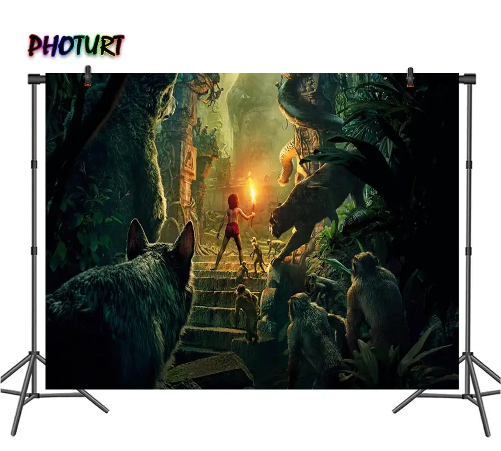 PHOTURT Jungle Forest Book Cave Photography Backdrop Boys Birthday Party Background Torch Monkey Vinyl Photo Studios Props