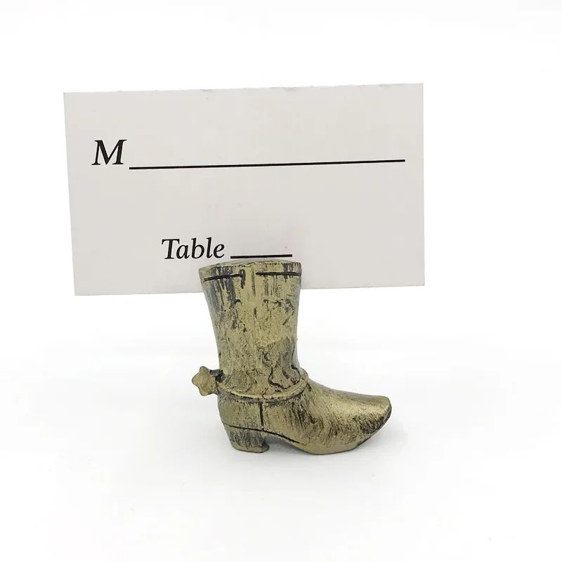 12PCS  Antique Gold Cowboy Boot Place Card Holder Photo Holders Wedding&Bridal Party Table Decoration Favors Drop Shipping