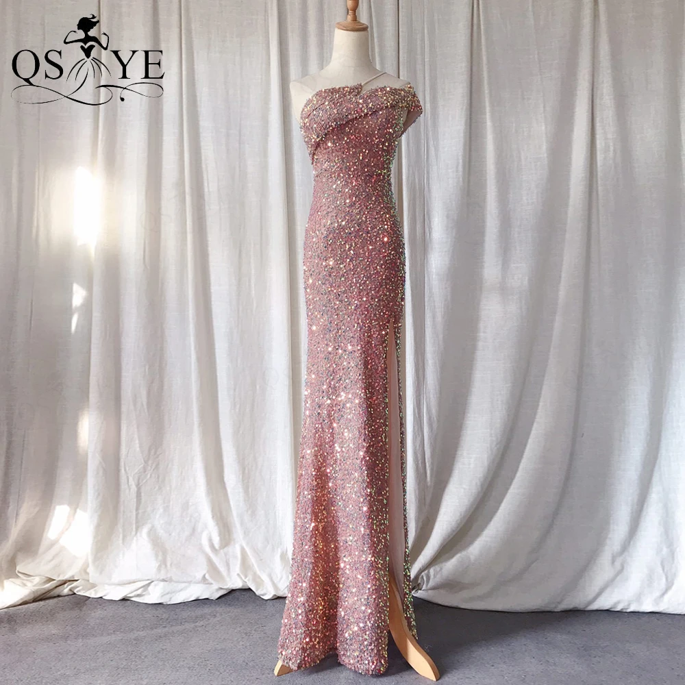 

One Shoulder Brown Evening Dresses Sequin Mermaid Prom Gown Glitter Long Formal Party Women Sexy Split Shoulder Strap Prom Dress