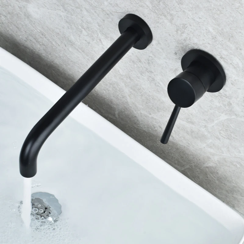 

Matte Black Basin Faucet Bath Basin Mixer Bathroom Vessel Washbasin Taps Hot and Cold Water Concealed Wall Mounted Mixer Tap