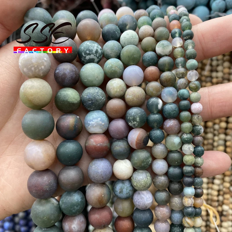 

Dull Polish Matte Indian Agates Stone Beads Round Loose Spacer Beads For Jewelry Making Findings DIY Bracelet 4 6 8 10 12mm 15"