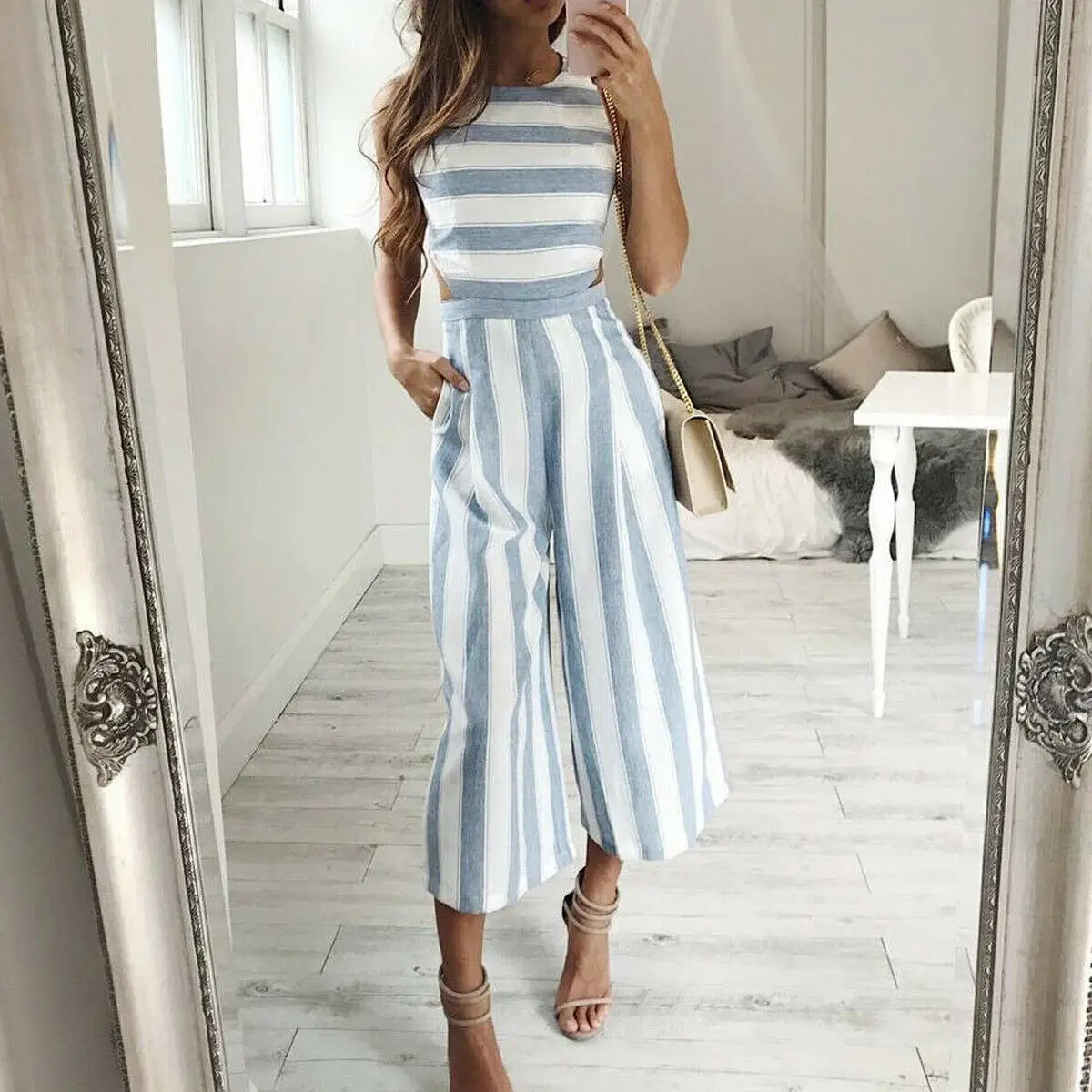 Women\'s Jumpsuit 2020 New Fashion Sleeveless Striped Clubwear Playsuit Bodysuit Party Jumpsuit & Romper Chiffon Long Trousers