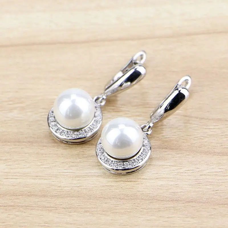 Freshwater Pearls White CZ Beads 925 Silver Jewelry Drop Dangle Earrings For Women Free Gifts Box