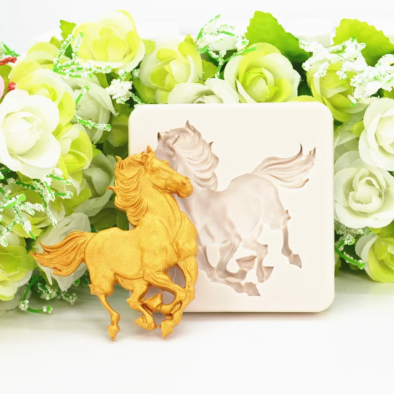 Running Horse Silicone Mold Chocolate Dessert Lace Decoration Supplies DIY Cake Pastry Fondant Moulds Resin Kitchen Baking Tool