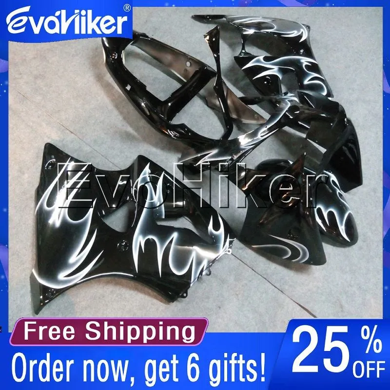 Custom motorcycle cowl for ZX6R 2000 2001 2002 silver flames ZZR600 05 06 07 08 motorcycle fairing Injection mold+gifts