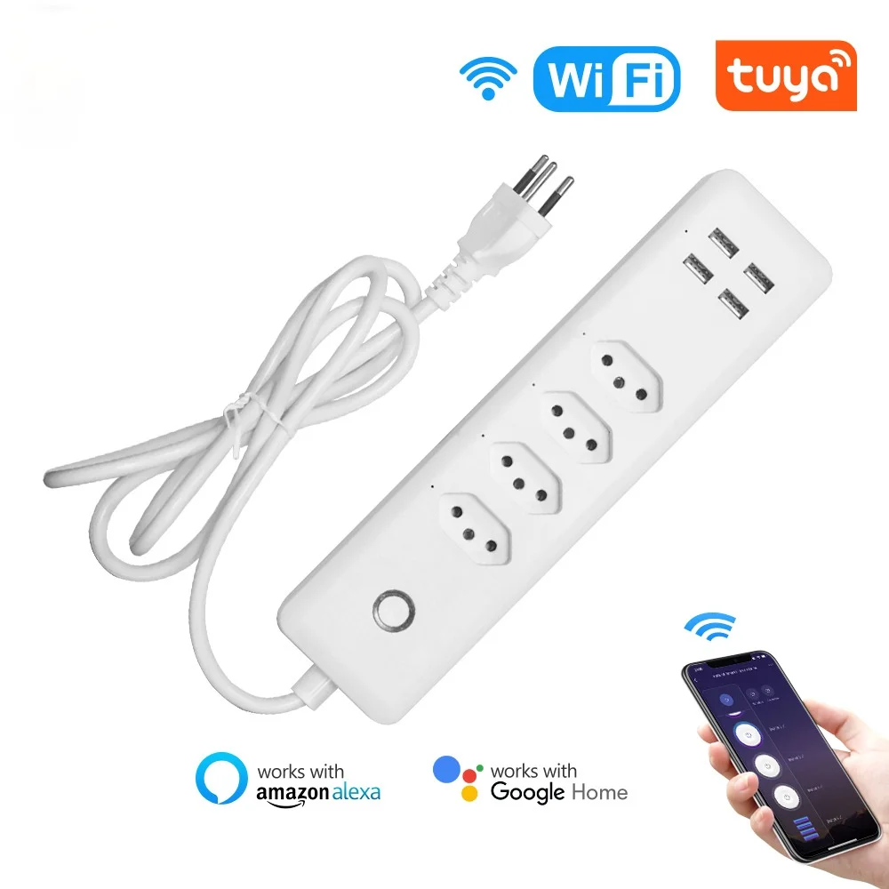 

Brazil Wifi Control Socket,Power Strip Switch 1.4M Cable Outlets 4 USB Electrical Extension,Multiple Plug With USB Ports Charger