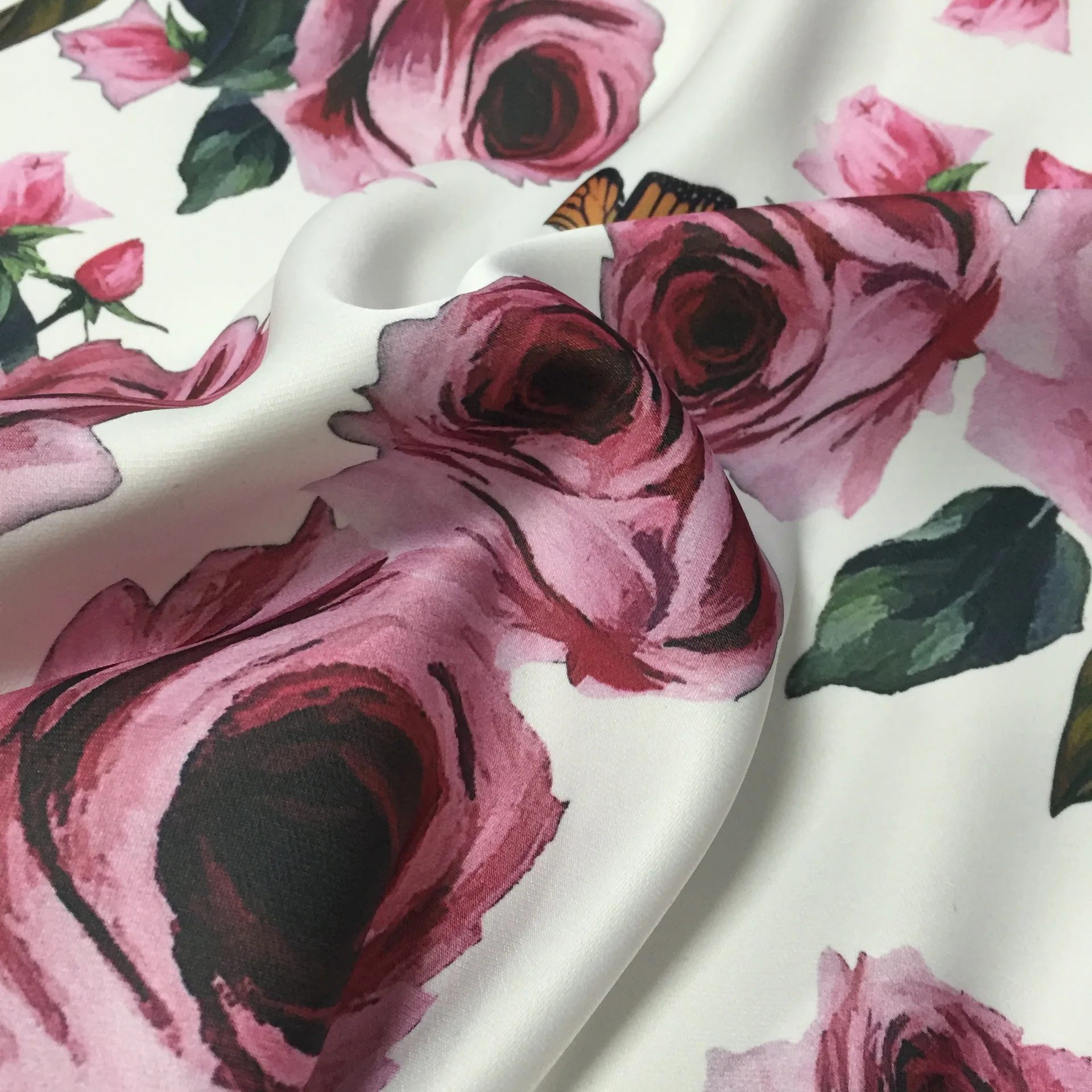 Hand-painted Rose Flower Printing Processing Polyester Chemical Fiber Fabric Printing for Dresses Skirts Shirts Fabrics by Meter