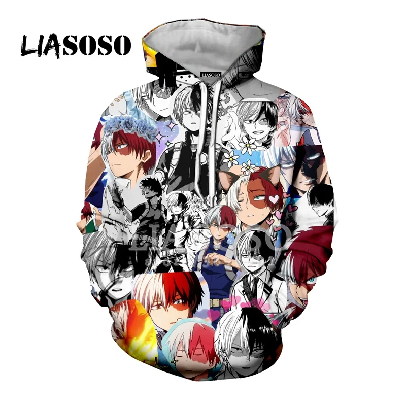 LIASOSO New Japan Anime Comics Bakugou Katsuki Todoroki Shouto Cute Faces 3D Print Unisex Hooded Hoodies Sweatshirts Casual Tops