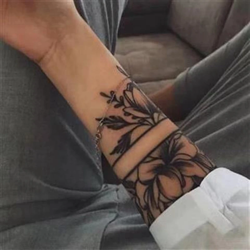 

Black Flower Waist Temporary Tattoo Stickers for Women Body Art Fake Tattos Waterproof Decals Dark