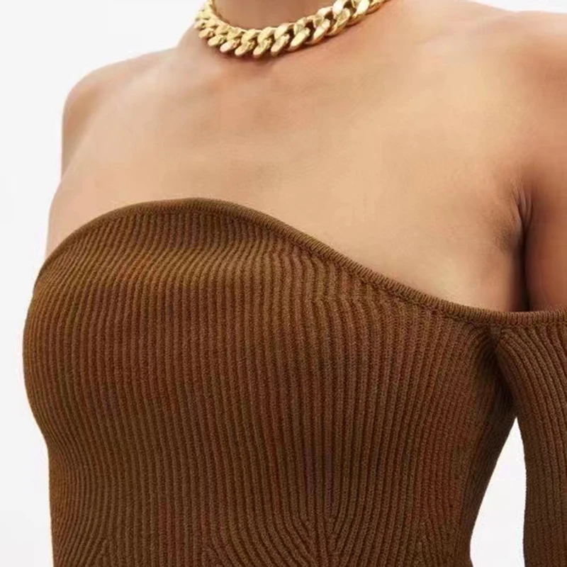 VGH Plain Slim Long Sleeve Slash Neck Knitting Sweaters For Women Casual Off Shoulder Pullovers Female 2025 Spring Clothing New