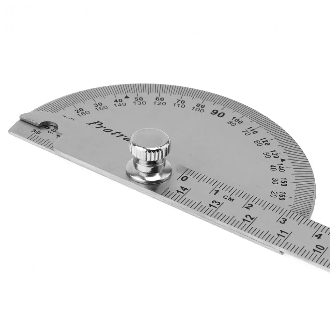 0 - 180 Degree Stainless Steel Adjustable Angle Ruler Tool with 145mm Round Head Rotary Protractor for Industrial Measurement
