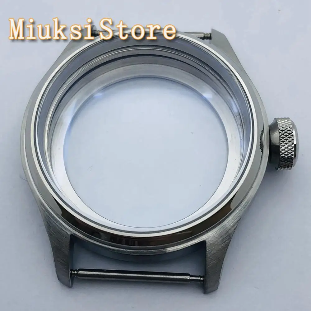 47mm silver sterile transparent glass case fit ETA 6497 6498 Seagull ST3600 ST3620 series movement