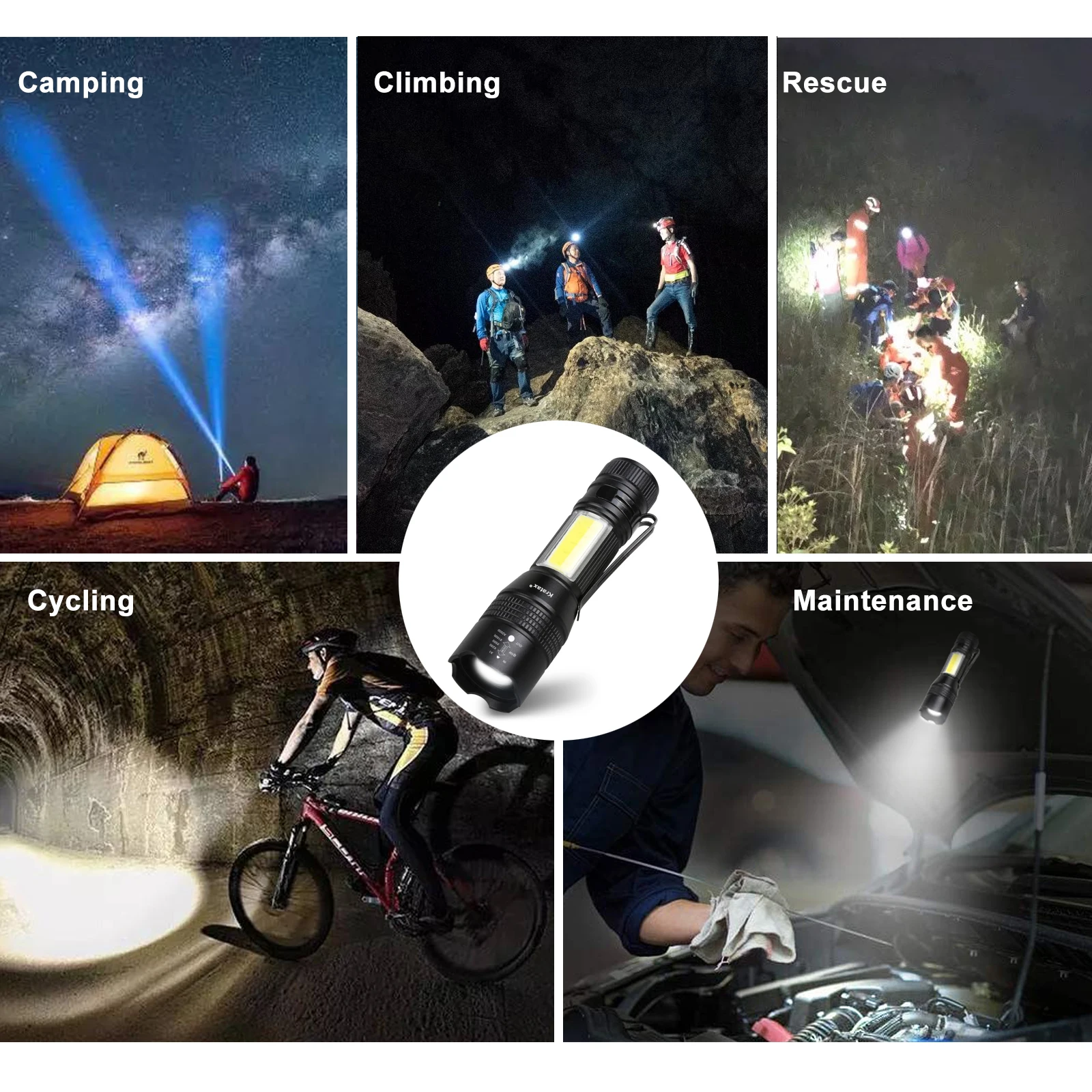 Nuova torcia a LED portatile 6 modalità autodifesa batteria integrata torcia da campeggio torcia luce notturna di emergenza