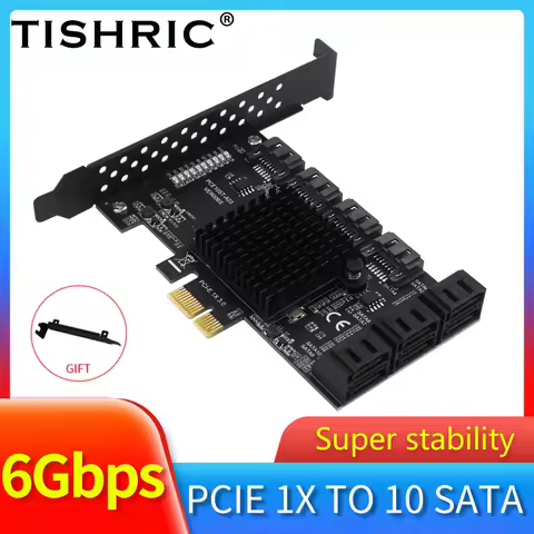 TISHRIC PCIE PCI E SATA 4X 1X to 2/6/10 Ports SATA 3.0 Controller pci Express Multiplier Expansion Card 6Gbps Add On Card Riser