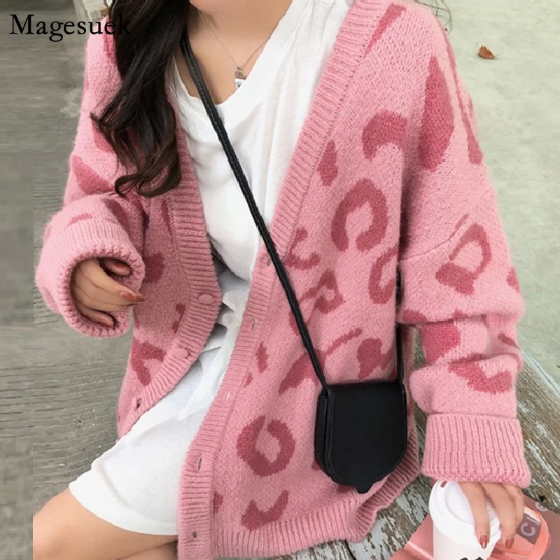 

Fashion New Leopard Knitted Cardigan Sweater Animal Print Winter Thick Woman Cardigan Wool Casual Women Sweaters Oversized 17815