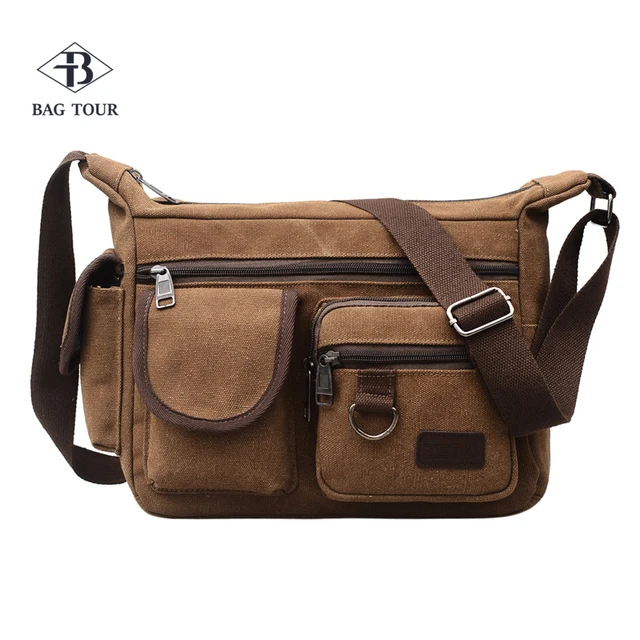 Płótno saszetka na ramię dla mężczyzn jednolite kolory Messenger torby mocne torby materiałowe Vintage Style Crossbody torby 2020 z wieloma kieszeniami