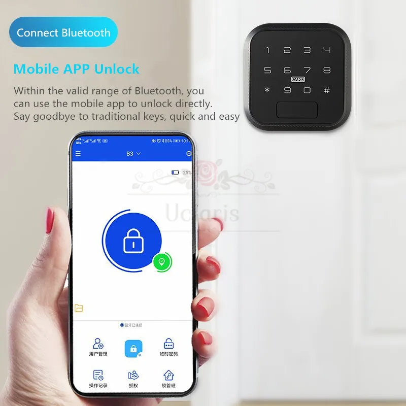 Smart Fingerprint Indoor Lock Keyless Bluetooth APP Remote Control With Key Password Card For Home Office Apartment Wooden Door