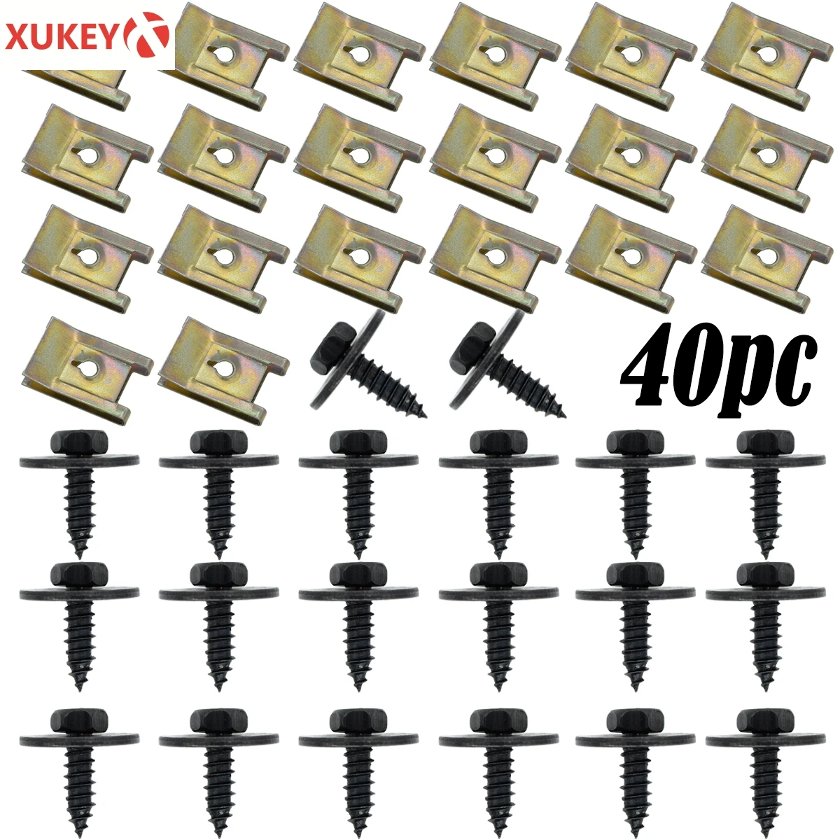 40x Chassis Engine Guard Metal Nut/Screw Washers U-shape Clip Car Fender Bumper Cross Head Screws For BMW E46 E92 E90 F10