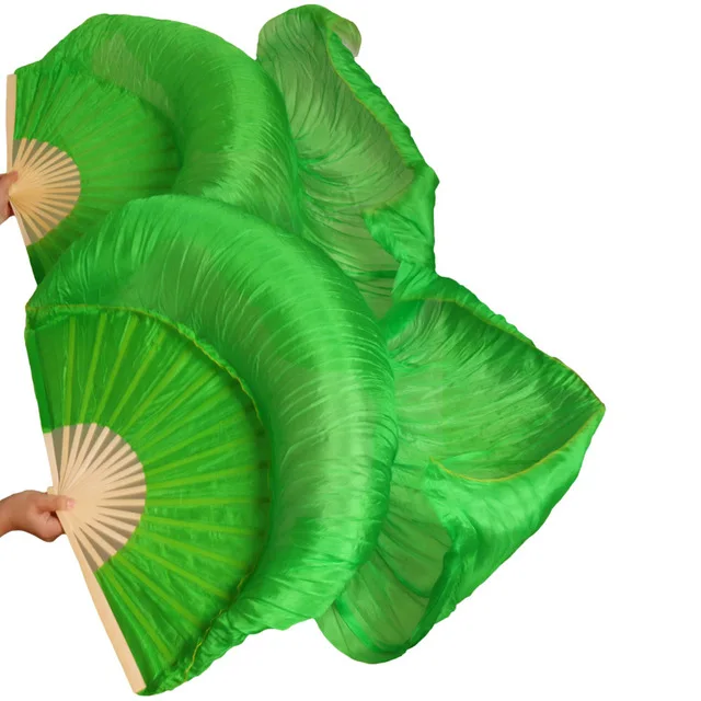 1 Pair 100% Real Silk/Imitation Silk Belly Dance Fan Belly Dance Veil Handmade Dyed Silk Dance Fan High Quality Silk Fans Veils