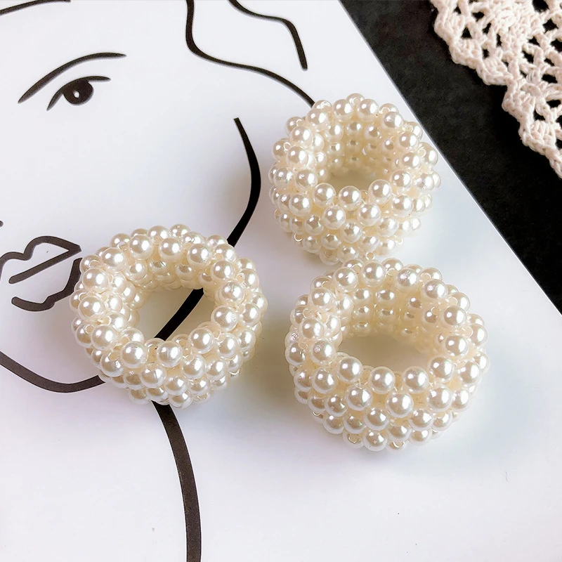 Women Hair Accessories Full Pearls Beads Elastic Hair Bands Ponytail Holder Girls Scrunchies Elegant Pearl Hair Ring Headdress