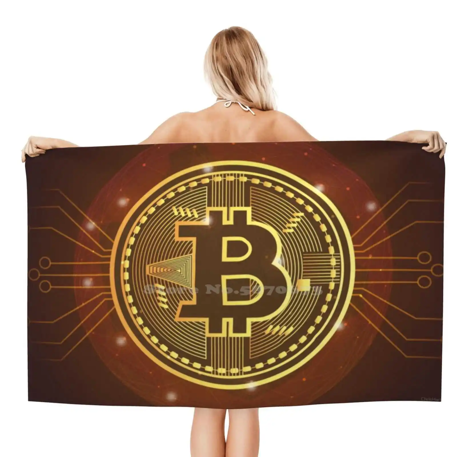 Golden Bitcoin Quick Dry Beach Towel Microfiber Bath Towels Matrix Neo Hacker The Matrix Computer Cyber Cyberspace Geek Japan