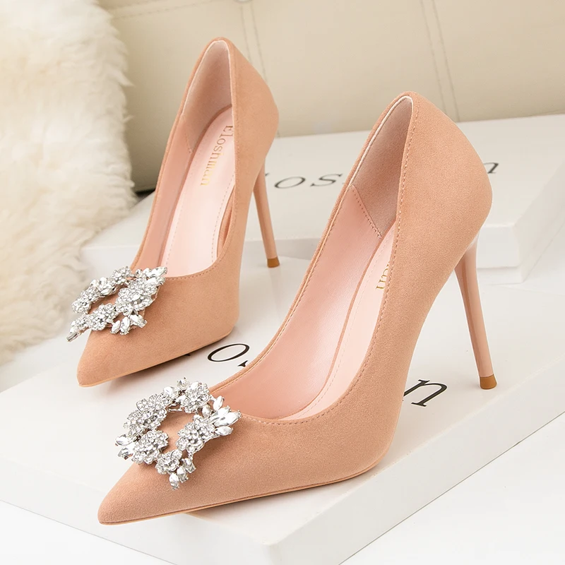 2021 Spring Fashion Women Glitter Black Nude High Heels Pumps Designer Bling Low Heels Party Wedding Shoes Plus Size 34-41