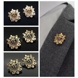 2pcs Novelty Metal Lapel Pin for Men Suit Decoration Shield Crown Brooch pin Vintage Badge Pins Men's Fashion Accessories