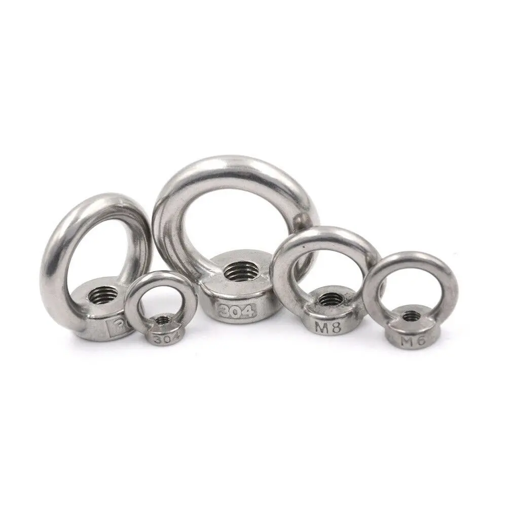 3Pcs Eye Nut Stainless Steel Marine Lifting Eye nut Ring Nut Loop Hole for Cable