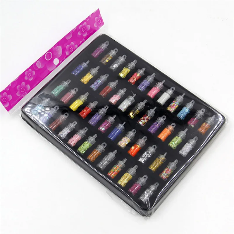 Ensemble de poudre pailletée pour manucure, 48 HI/Set, nail art, décoration, vernis à ongles, autocollants, design mixte