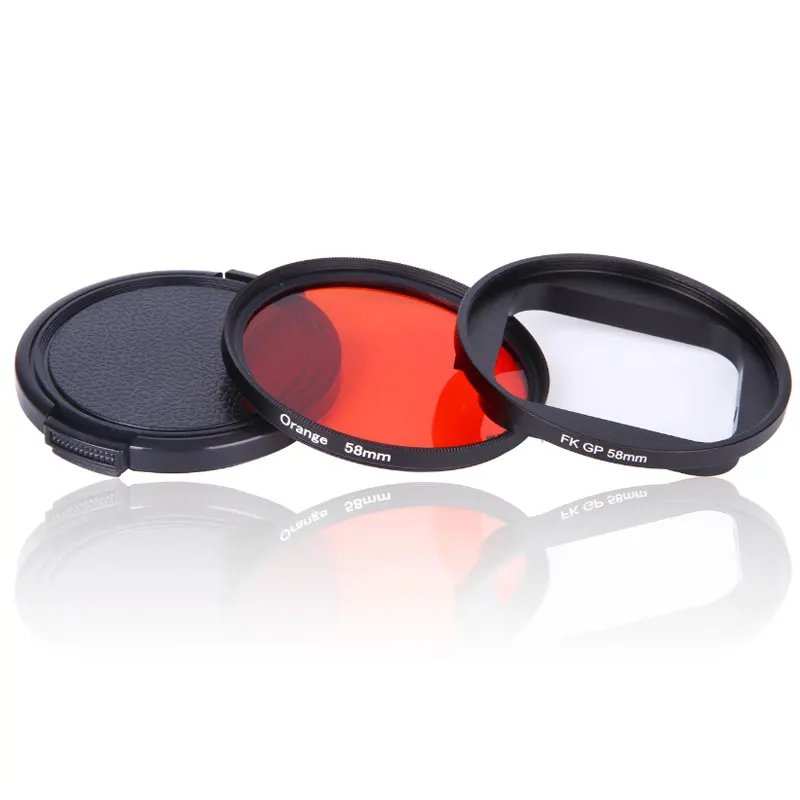 58mm UV CPL FLD Red Yellow Purple Orange Color Filter +Lens Cap+ Adapter Ring for gopro Hero 5 6 Waterproof Housing Case Filter