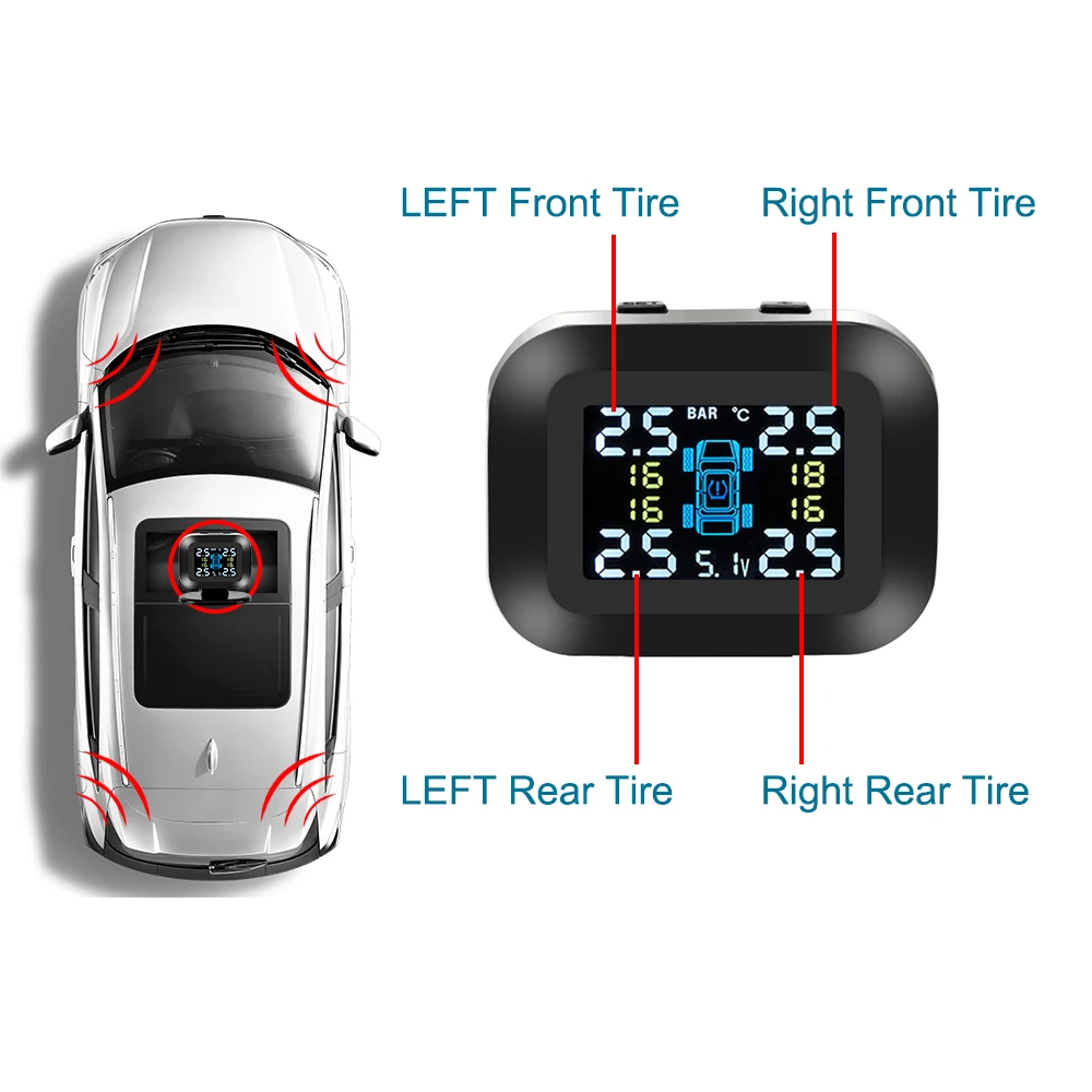 LCD Display Mini Car Tire Pressure Monitoring System Wireless Auto Security Alarm Systems USB TPMS With 4 Pcs External Sensor