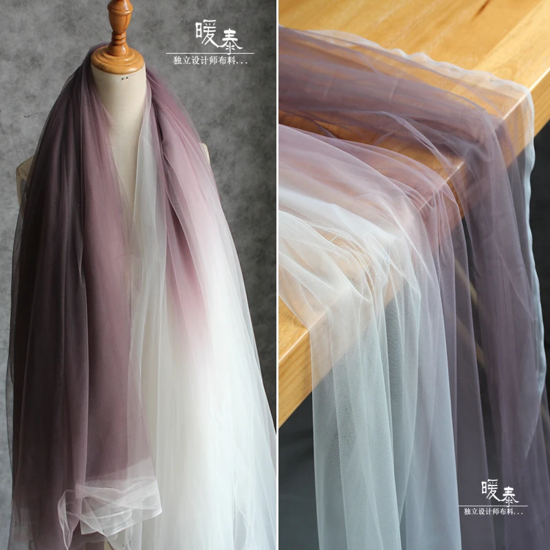 

Mesh Tulle Fabric Brown White Gradient DIY Background Decor Scarf Veil Gown Skirt Wedding Dress Lace Designer Fabric
