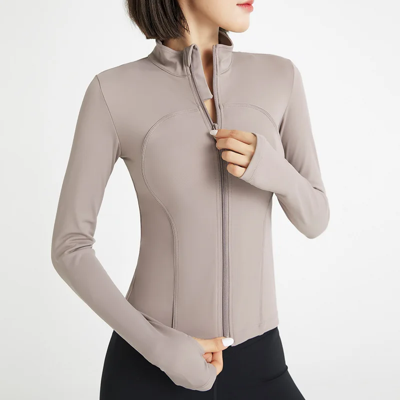 New Nude Yoga Jacket Stand Collar Zipper Shirt Women\'s Gym Running Sports Fitness Long Sleeve Slim High Stretch Top 6 Color