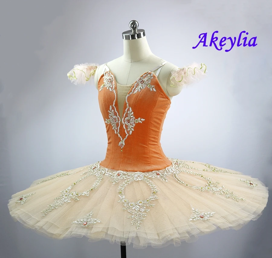 Orange Peach Red Fire Bird Tutu Girls Competition Professional Ballet Pancake Tutus Classical Ballet Stage Costume Dress Women