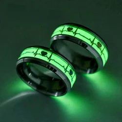 Luminous ECG Ring Stainless Steel Promise Heartbeat Glowing Jewelry for Men Women