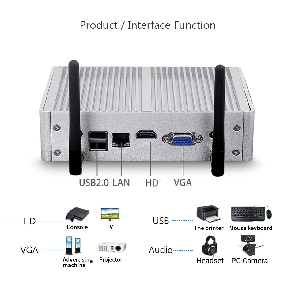 Tolibek Fanless Mini PC HTPC Windows 10 Pro Intel Core i5 4200U Celeron DDR3L WiFi HD USB Office Descktop Computer Office Minipc