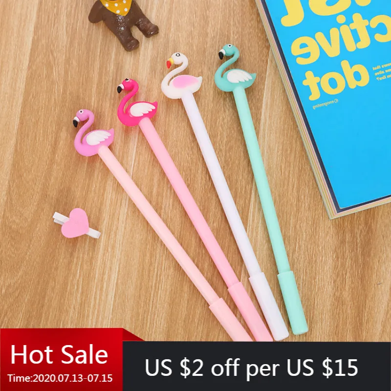 

40 PCs Creative Flamingo Neutral Pen Cartoon Animal Modeling Learning Stationery Water-based Pen Wholesale