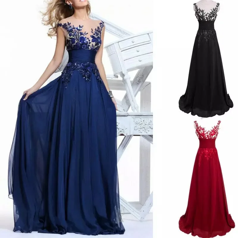 2023New Elegant Blue /Wine Red Lace Chiffon Long Dresses For Wedding Party Summer Formal Dress Maxi Dresses