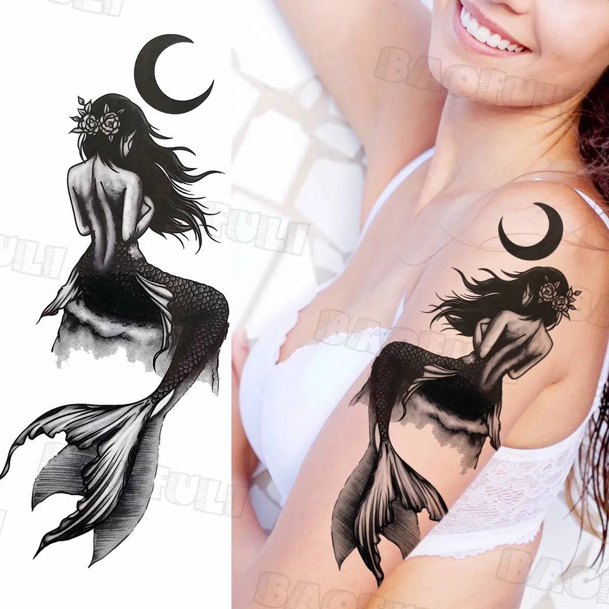 Large Tiger Lily Temporary Tattoos For Women Thigh Arm Men Forearm Mermaid Wolf Fake Tattoo Sticker Realistic Body Art Tatoos