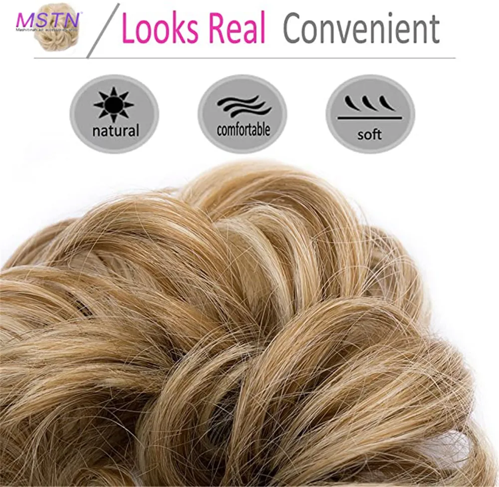 MSTN Synthetic Elastic Fake Hair Wig Bun Messy Chignon Scrunchies Elastic Band Straight Clip in Hair Ponytails Extensions Wigs