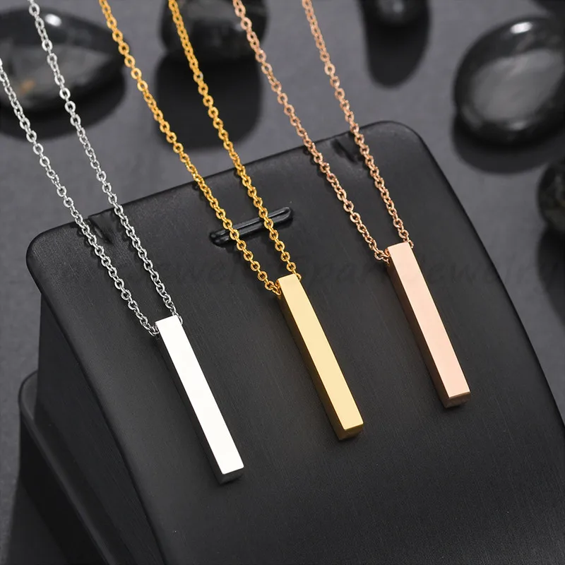 Spark Personalised Geometry Bar Engrave 4 Sides Name Date Necklaces Vertical Tags For Women Birthday Jewelry Gift