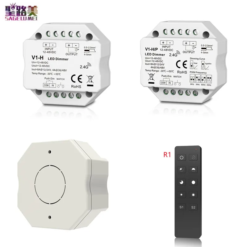 V1-H V1-H/P Einzigen Farbe LED Dimmer Schritt-weniger/Push Dim Controller DC12-48V R1 1Zone Dimmen RF Fernbedienung Für LED streifen Lampe