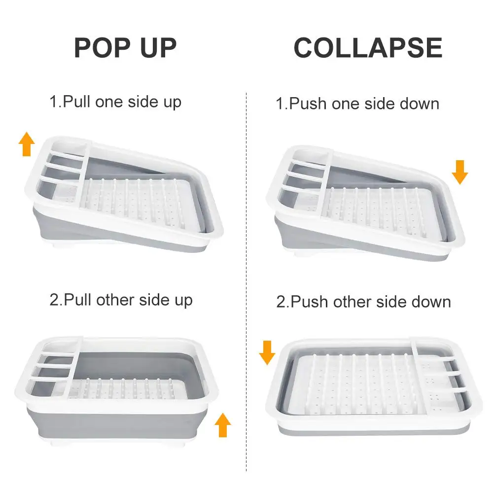 

Foldable PP+TPR Collapsible Kitchen Plate Dish Cup Rack Storage Utensil Holder Drainer Organizer