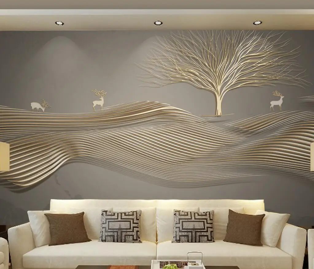 

papel de parede Abstract line elk golden embossed line background wall Decorative Custom 3D Wall Murals wallpaper