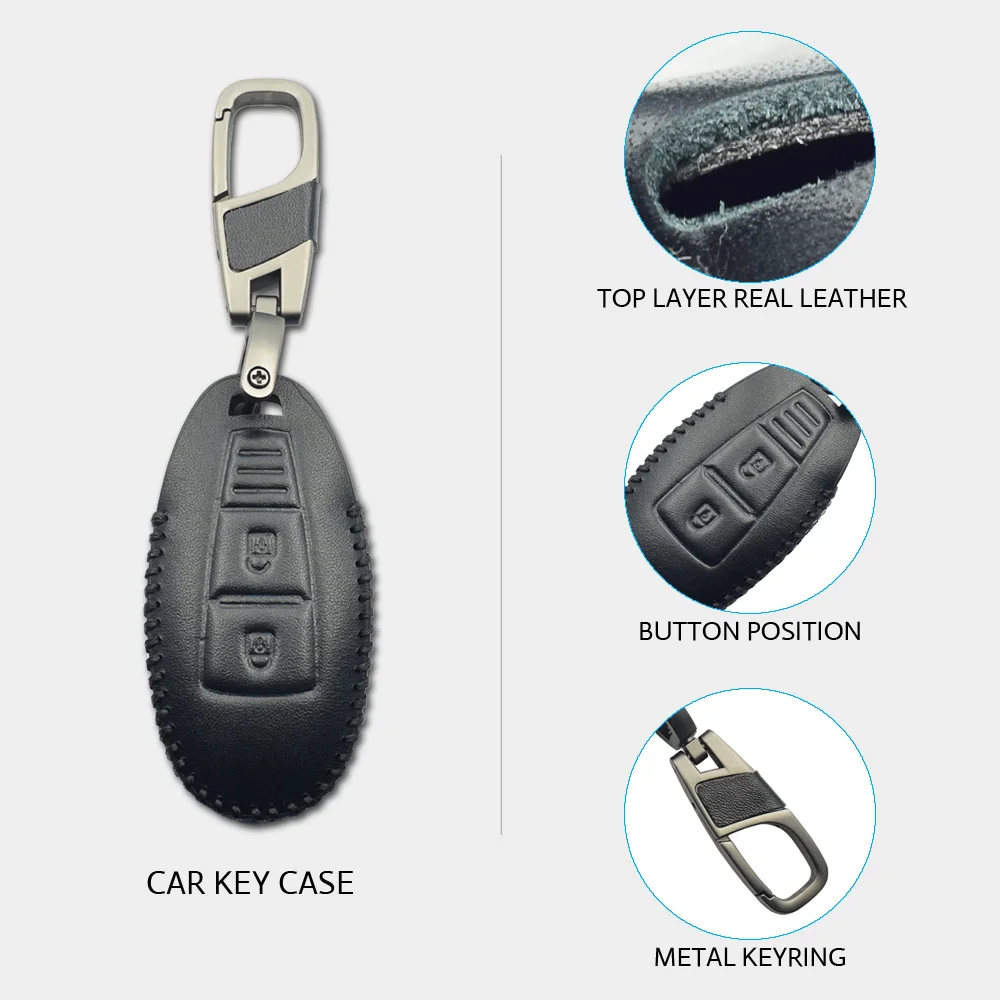 Suture Leather Car Key Case For Suzuki Kizashi Swift SX4 S-Cross 2 Buttons Smart Remote Fob Cover Keychain Bag Auto Accessories